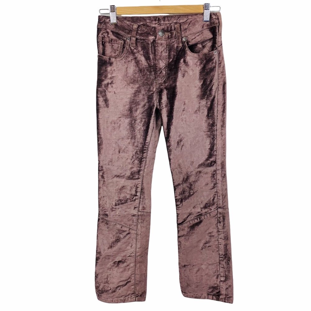 Free People Velvet Metallic Coated Cropped High Rise Disco Flare Jeans 25 Brown - Picture 5 of 13